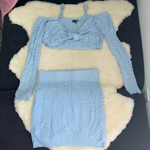 Light Blue Knit Skirt Set